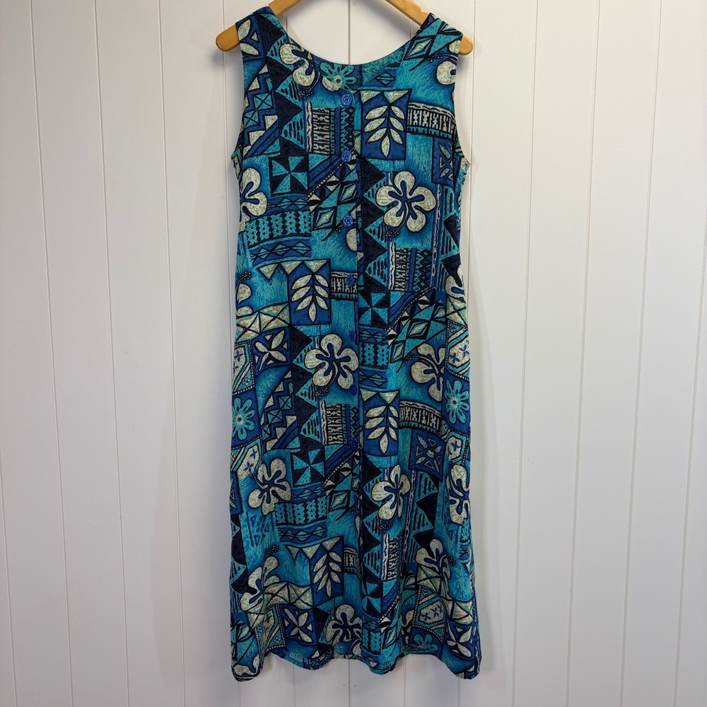 Vintage Hula Bay Hawaiian Maxi Dress Women Size M Tropical Hibiscus Aloha Tiki